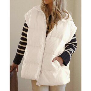 White Oversized Quilted Puffer Vest